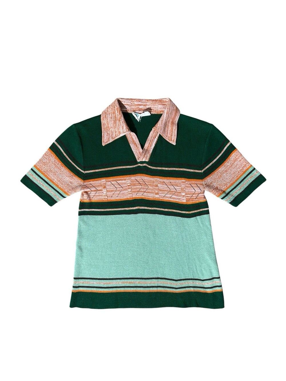 Vintage Ribit Striped Polo Shirt Mens Small R R Ribit  Rare Green Orange